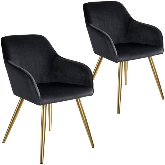 tectake Accent Chair Marilyn Set Of 2 - Black/Gold in Black - Size: 2 Pack - image 1