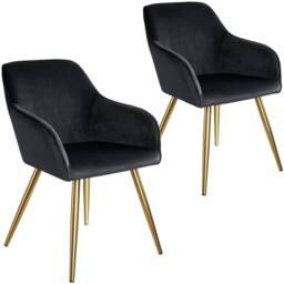 tectake Accent Chair Marilyn Set Of 2 - Black/Gold in Black - Size: 2 Pack
