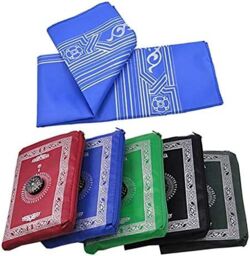 KAV Waterproof Pocket Prayer Mat with Compass - Ideal Travel Prayer Rug for Muslims in Blue - Size: 110 cm x 60 cm