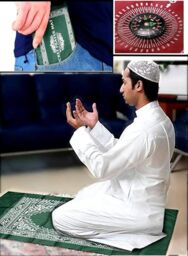 KAV Waterproof Pocket Prayer Mat with Compass - Ideal Travel Prayer Rug for Muslims in Blue - Size: 110 cm x 60 cm - thumbnail 4