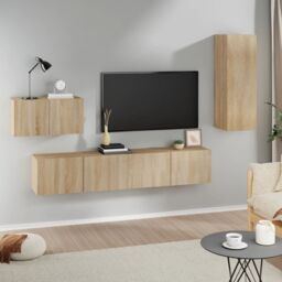 Berkfield Home 4 Piece TV Cabinet Set Sonoma Oak Engineered Wood in Brown - thumbnail 1