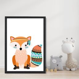 ARTZE Orange Fox Tribal Animal Framed Print SIZE: A2 with Black Frame - Size: A4 - thumbnail 2
