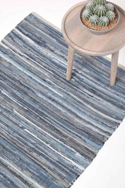 Homescapes Blue Denim Handwoven Striped Chindi Rug - Size: 150 cm x 240 cm - image 1