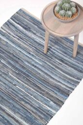 Homescapes Blue Denim Handwoven Striped Chindi Rug - Size: 150 cm x 240 cm - thumbnail 1
