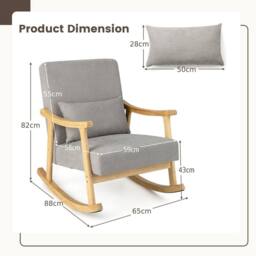 Costway Wooden Rocking Accent Chair Upholstered Rocker Armchair with Rubber Wood Armrests in Natural - thumbnail 2