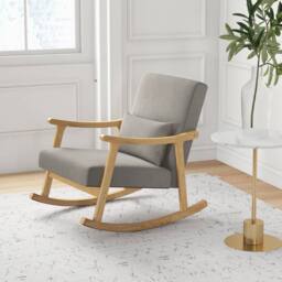 Costway Wooden Rocking Accent Chair Upholstered Rocker Armchair with Rubber Wood Armrests in Natural - thumbnail 5