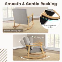 Costway Wooden Rocking Accent Chair Upholstered Rocker Armchair with Rubber Wood Armrests in Natural - thumbnail 6