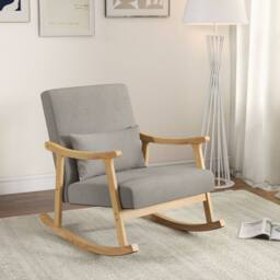Costway Wooden Rocking Accent Chair Upholstered Rocker Armchair with Rubber Wood Armrests in Natural - thumbnail 3