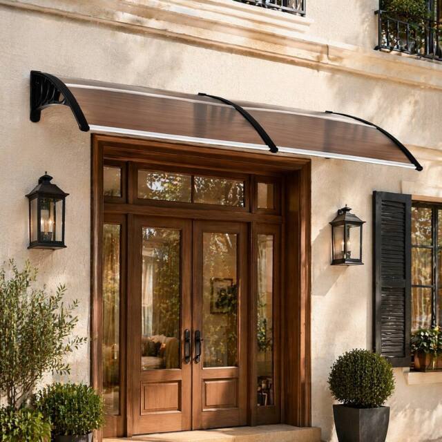 STILVORA Door Awning 195 cm with Curved Design in Brown - image 1