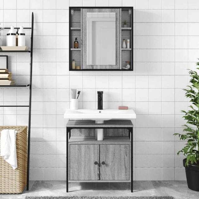Berkfield Home Durable 2 Piece Bathroom Furniture Set Grey Sonoma Engineered Wood - image 1