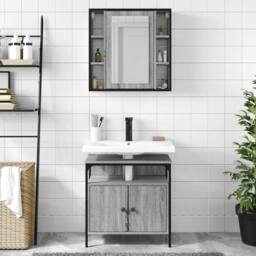 Berkfield Home Durable 2 Piece Bathroom Furniture Set Grey Sonoma Engineered Wood - thumbnail 1