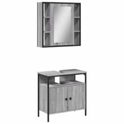 Berkfield Home Durable 2 Piece Bathroom Furniture Set Grey Sonoma Engineered Wood - thumbnail 3