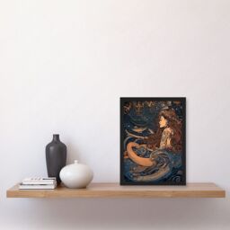 Artery8 Little Mermaid & Aquatic Animals Illustration Artwork Framed Wall Art Print A4 in Black - thumbnail 2