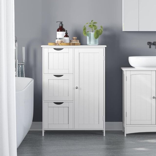 VASAGLE Bathroom Floor Cabinet with 3 Drawers & Adjustable Shelf in White - image 1