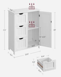 VASAGLE Bathroom Floor Cabinet with 3 Drawers & Adjustable Shelf in White - thumbnail 2