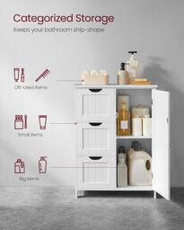 VASAGLE Bathroom Floor Cabinet with 3 Drawers & Adjustable Shelf in White - thumbnail 4