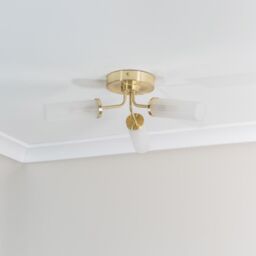 ValueLights Canya 3 Way IP44 Bathroom Frosted Reed Glass Flush Ceiling Light with LED Bulbs in Gold - thumbnail 2