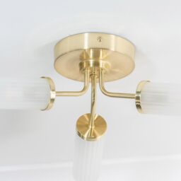ValueLights Canya 3 Way IP44 Bathroom Frosted Reed Glass Flush Ceiling Light with LED Bulbs in Gold - thumbnail 3