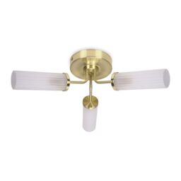 ValueLights Canya 3 Way IP44 Bathroom Frosted Reed Glass Flush Ceiling Light with LED Bulbs in Gold - thumbnail 5