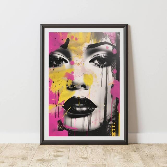 60 SECOND MAKEOVER Face Pink & Yellow Pop Art Prints For Walls - Size: A4 - image 1
