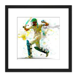 Artery8 Sports Cricket Batsman Motion Throw Splatter Oil Painting Square Wooden Framed Wall Art Print Picture 8X8 Inch in Black - thumbnail 1