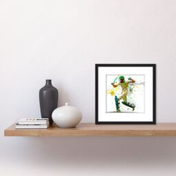 Artery8 Sports Cricket Batsman Motion Throw Splatter Oil Painting Square Wooden Framed Wall Art Print Picture 8X8 Inch in Black - thumbnail 2