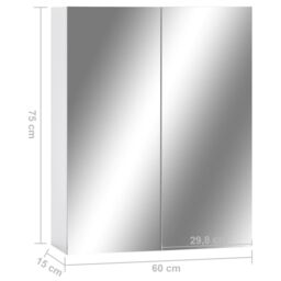 Berkfield Home Bathroom Mirror Cabinet White 60x15x75 cm MDF - Size: 60 x 15 x 75 cm - thumbnail 6