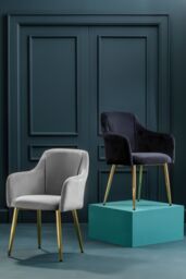 Orsina Velvet Dining Chair, Mid-Century Modern Velvet Dining Chair, Stylish Gold Accented Dining Chair in Grey - thumbnail 5