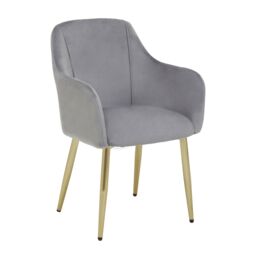 Orsina Velvet Dining Chair, Mid-Century Modern Velvet Dining Chair, Stylish Gold Accented Dining Chair in Grey - thumbnail 2