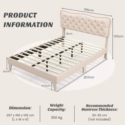 NESTLUNE King Size Bed Frame Wooden Slat Bed Platform Upholstered in Beige - thumbnail 2