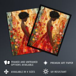 "Artery8 Woman Red Dress Rose Garden Mosaic Collage Framed Art Print in Orange - Size: W12"" x H16""" - thumbnail 2