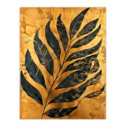 "Artery8 Black on Gold Plant Lover Leaf Imprint Painting Wall Art Print - Size: W12"" x H16""" - thumbnail 1