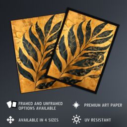 "Artery8 Black on Gold Plant Lover Leaf Imprint Painting Wall Art Print - Size: W12"" x H16""" - thumbnail 2