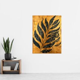 "Artery8 Black on Gold Plant Lover Leaf Imprint Painting Wall Art Print - Size: W12"" x H16""" - thumbnail 4