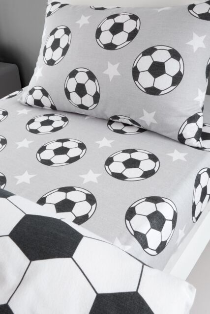 Catherine Lansfield 'Brushed Cotton Football Stars' Fitted Sheet in Grey - Size: Single - image 1