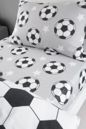 Catherine Lansfield 'Brushed Cotton Football Stars' Fitted Sheet in Grey - Size: Single - thumbnail 1