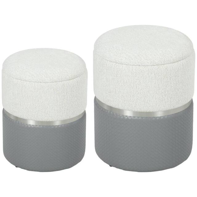 KORVIXA Cream & Grey Round Ottoman with Storage Set of 2 - Size: 100 cm x 100 cm - image 1