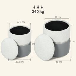 KORVIXA Cream & Grey Round Ottoman with Storage Set of 2 - Size: 100 cm x 100 cm - thumbnail 2