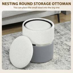 KORVIXA Cream & Grey Round Ottoman with Storage Set of 2 - Size: 100 cm x 100 cm - thumbnail 4