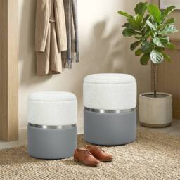 KORVIXA Cream & Grey Round Ottoman with Storage Set of 2 - Size: 100 cm x 100 cm - thumbnail 3