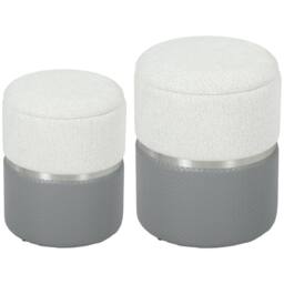 KORVIXA Cream & Grey Round Ottoman with Storage Set of 2 - Size: 100 cm x 100 cm - thumbnail 1