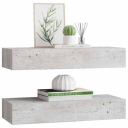 Berkfield Home Wall Drawer Shelves 2 pcs Concrete Grey 60x23.5x10cm MDF - Size: 60x23.5x10 cm - thumbnail 4