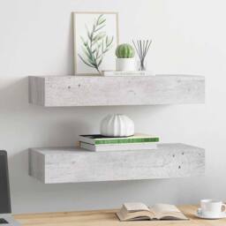 Berkfield Home Wall Drawer Shelves 2 pcs Concrete Grey 60x23.5x10cm MDF - Size: 60x23.5x10 cm - thumbnail 1