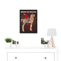 Artery8 Exhibition Vintage Advert Zoo Zebra Parrot Germany Artwork Framed Wall Art Print A4 in Black - thumbnail 2