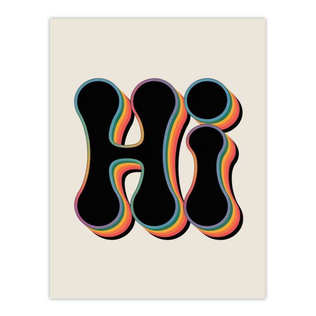 "Artery8 Hi Midcentury Modern Rainbow Font Typography Wall Art Print - Size: W12"" x H16""" - image 1