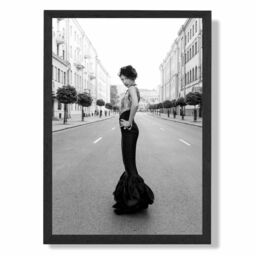 ARTZE Woman n Paris Street Fashion Black & White Photo Framed Print SIZE: A4 with Black Frame - thumbnail 1