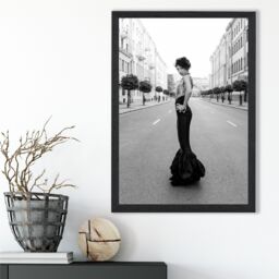ARTZE Woman n Paris Street Fashion Black & White Photo Framed Print SIZE: A4 with Black Frame - thumbnail 2