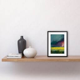"Artery8 Wall Art Print Lightning Strike Over an Open Countryside Field Artwork Framed 9X7 Inch in Black - Size: W7"" x H9""" - thumbnail 2