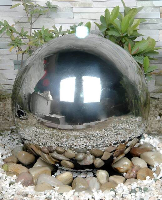 Primrose Polished Stainless Steel Sphere Water Feature Cascade Garden LEDs 40cm in Metallic Silver - image 1