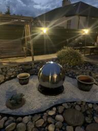 Primrose Polished Stainless Steel Sphere Water Feature Cascade Garden LEDs 40cm in Metallic Silver - thumbnail 2